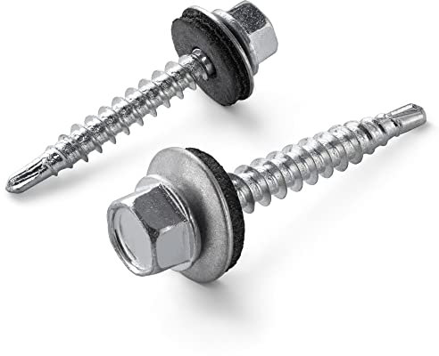 STRÜBER Trapezblechschrauben (4,8 x 20 mm / 250 Stück/RAL verzinkt) Selbstbohrende Bohrschrauben - Selbstschneidene Schrauben mit EPDM Unterlegscheiben - Sechskant Metalldachschrauben