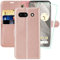 MONASAY für Schutzhülle Google Pixel 7a 5G,[Displayschutzfolie im Lieferumfang enthalten][RFID-blockierend] Flip Folio Leder Handyhülle mit Kreditkartenfach, Rosegold