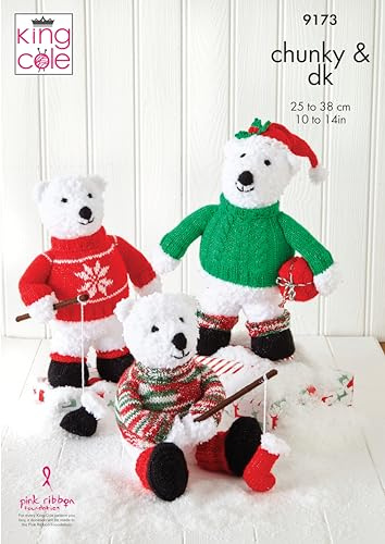 King Cole Chunky & DK Knitting Pattern Christmas Jumper Polar Bear Toys (9173)