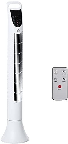 HOMCOM Ventilateur colonne silencieux 40W minuterie 3 Vitesses 3 Modes télécommande Oscillant à 70° panneau contrôle tactile ventilateur sur pied chambre hauteur 91,5 cm blanc