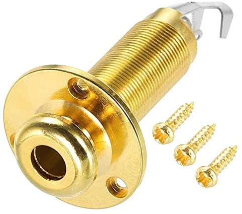 sourcing map 6.5mm(1/4 Inch) Electric Guitar Bass Mono Endpin Output Jack Strap Button Jack Socket for Acoustic Electric Guitars Gold