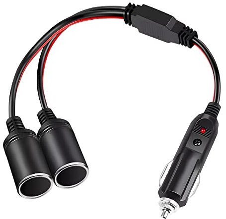 CGEAMDY 2 Stück Zigarettenanzünder Verteiler, 1 Bis 2 12V 24V Auto Zigarettenanzünder Verlängerungskabel Splitter Mit LED-Anzeige, Autozubehör Universal für die meisten Autos (2×16AWG)