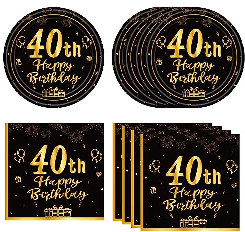 40 pezzi per feste di compleanno vintage 1985 40 ° festa set piatti tovaglioli per uomini donne nero e oro 40 decorazioni per feste di compleanno