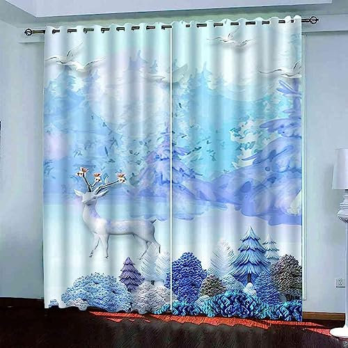 2-Teiliges Set Digital Bedruckte Verdunkelungsvorhänge 150 X 166 cm (B X H) Waldtier Elch Für Schlafzimmer, Wohnzimmer, Esszimmer, Kinder, Jugendzimmer, Fenster Vorhänge- 3D-Gedruckte Vorhänge