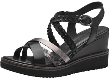 Tamaris Damen Plateau Sandalen Leder Keilabsatz Sommer; BLACK/schwarz; 36 EU