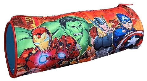 CARTOON Tombolino Round School Pencil Case School Stationery Organizer Pen Holder Pencil Case Colours, red, 22 x 8 x 8 cm, Avengers (1)