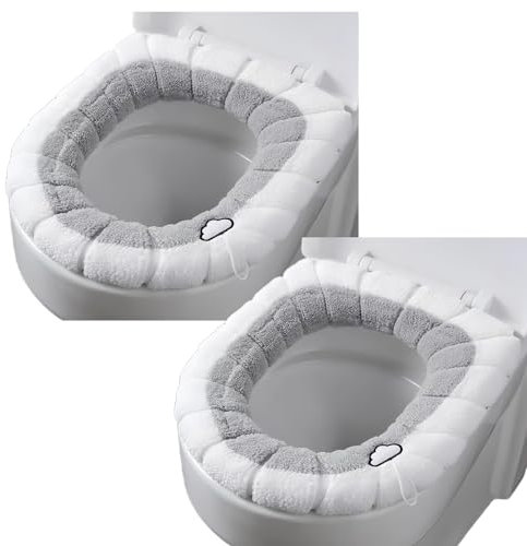 2PcsToilet Seat Cover, Toilet Seat Cover Cushion with Hanging Loop Bathroom Soft and Warm Washable Cover Pads