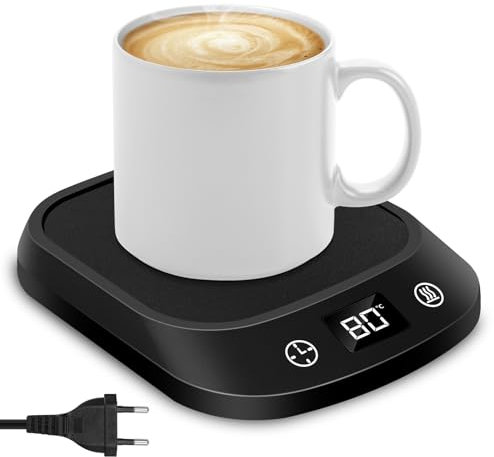 Chauffe-tasse, chauffe-tasse électrique [avec coussins en silicone] Chauffe-boisson de bureau 4 réglages de température pour bureau jusqu'à 80 °C, temps réservable, chauffe-thé pour café, cacao, lait,