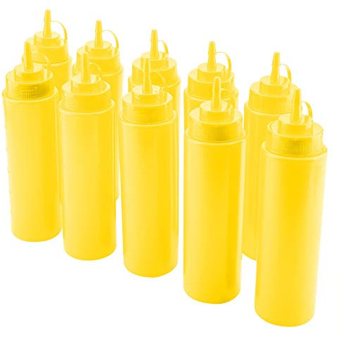 Recipient Sauce,Lot de 10 flacons de 720 ml en plastique faciles à presser avec bouchons pour condiments, C Pour Sauce, Bouteilles à Vinaigrette Avec Couvercles,Pour Liquides(Jaune)