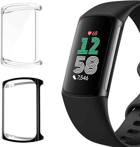 SeNool [2-Stück Hülle für Fitbit Charge 6 Schutzhülle Schutzfolie, Soft TPU Slim Plattierte Displayschutzfolie für Fitbit Charge 6 Cover - Klar + Schwarz