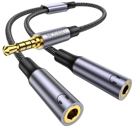 MOSWAG Adaptador Jack Micro Auriculares, Adaptadores de Derivación de Cable de Doble enchufe para Auriculares Y Micrófonos, Adaptadores de audio de 3,5 mm trrs macho a 2x3,5 mm Hembra para auriculares