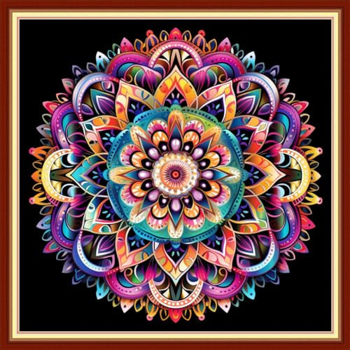 DMCVIVR Gestempeltes Kreuzstich-Set für Erwachsene und Anfänger, Stickset, 11-fädig, Kreuzstichmuster, Stickmuster, magisches Mandala, 45,7 x 45,7 cm