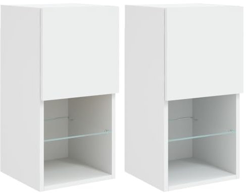 vidaXL TV Schrank 2 STK., Fernsehschrank mit LED-Leuchten, Lowboard HiFi Schrank mit viel Stauraum, Wandmontage Fernsehtisch TV Möbel, Weiß
