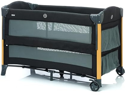 Fillikid 2 in 1 Reisebett & Beistellbett Cadiz in Holzoptik ab Geburt - 9 Monate mit höhenverstellbarem Boden und Rollen 120 x 60 cm - Grau Melange