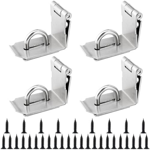 LEXININ 4 PCS 4 Inch 90 Degree Padlock Hasp and Staple, Small Stainless Steel Right Angle Door Clasp with Screw for Gate Window Cabinet