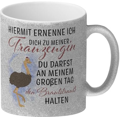 speecheese Trauzeugin Brautstrauß Glitzer-Kaffeebecher mit Vogelstrauß Trauungsgeschenk für Trauzeugin Niedlicher Glitzer-Kaffeebecher zur Eheschließung Strauß Afrika