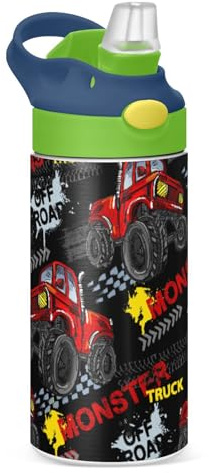 Monster - Botella de agua para niños con pajilla, botella de agua aislada de acero inoxidable para niños y niñas, escuela, 350 ml, a prueba de fugas, botella de agua fría y caliente