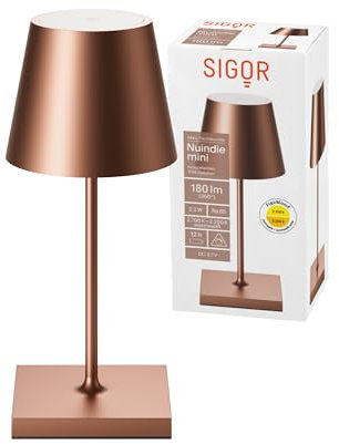 SIGOR Nuindie 2.0 mini - Dimmbare kleine LED Akku-Tischlampe Indoor & Outdoor, IP54 spritzwassergeschützt, Höhe 25 cm, aufladbar mit USB-C, 12 h Leuchtdauer, bronzefarben