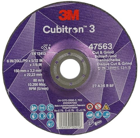 Cubitron à meuler et à tronçonner 3, 47563, 36+, T27, 150 mm x 3,2 mm x 22,23 mm, EN, 10/paquet