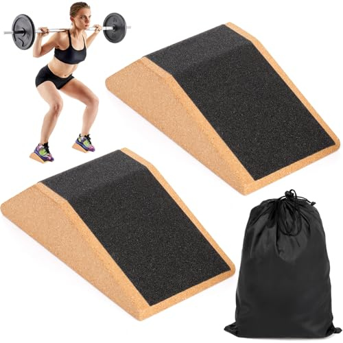 Yesland 2 Pack Cork Squat Wedge Block, Non Slip Heel Elevated Slant Board, Professional Weightlifting Calf Stretcher Squat Ramp, Lightweight Slant Board with Bag