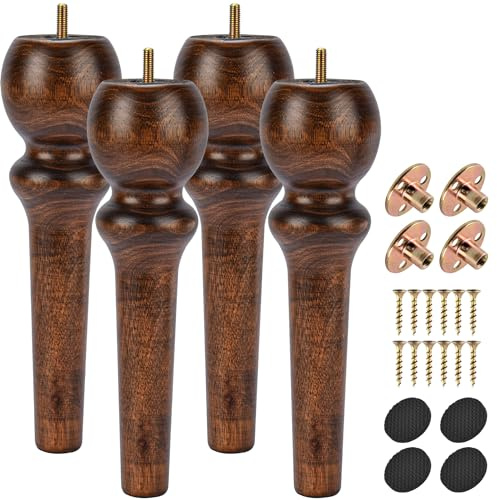 Btowin VCF 26cm Holz Möbelfüße, 4er Set Massivholz Groß Spindel Tischbeine Möbelbeine mit vorgebohrten M8 Bolzen & Montageplatten für Schrank Sofa Ottomane TV-Ständer Stühle
