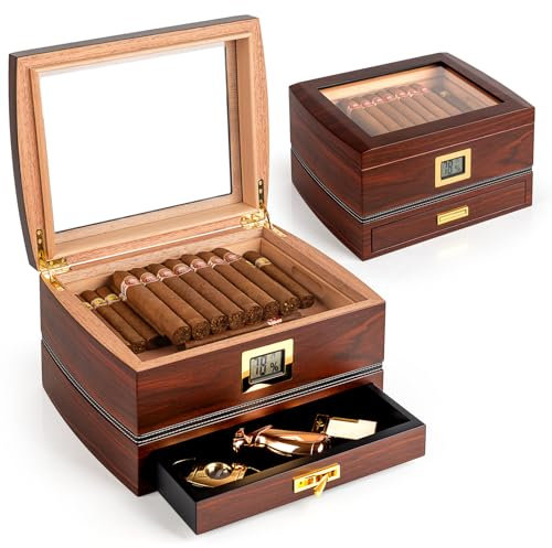 Marvero Zigarren Humidore, Humidor-Zigarren, Spanische Zeder Hölzerne Zigarrenbox,mit Humidor Befeuchter,Hygrometer,Teiler,Geschenke für Zigarren-Liebhaber(75 Zigarren)