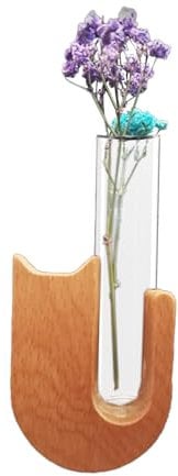 Mini-Glas-Auto-Blumenvasen-Clip, Auto-Blumenvasen-Clip-Halter, Glasrohr für Frische Pflanzen, Automatische Entlüftung, Innendekoration aus Holz, Dekoration, Zubehör(Holz)