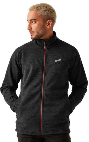Regatta Mens Rivake Full Zip Fleece Jacket Pile con Cerniera Intera, Nero/Rosso, S Uomo