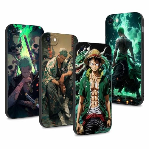 4 Stück Handyhülle für iPhone 7/iPhone 8/iPhone SE3/2 Hülle 4.7'' Anime Zoro Gear 5 Sun God Nika Cartoon-Figuren Manga Muster Design Case Kameraschutz Schutzhülle TPU Silikon Weich Ultra Dünn