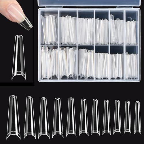 Dokeno Faux Ongles Capsules Clairs Carrés, 240 Pcs Extra Long Courbe C Faux Ongle Artificiel Demi-Couverture Ongle, Pose Américaines Coniques Ongles Transparente pour Salons de Manucure Nail Art DIY