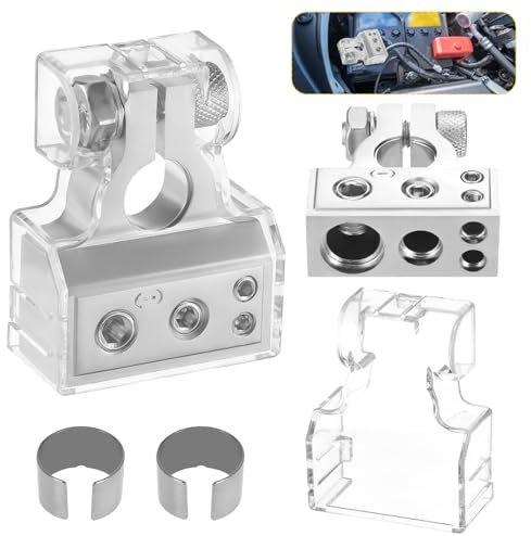 Zocipro 2Pcs Battery Terminals Connectors Kit, Heavy Duty Battery Terminals 0/2/4/8/10AWG Gauge Positive and Negative Battery Clamps with Washers and Cover for Car Caravan Marine RV Boat