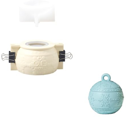 BOOWAN NICOLE Klein Weihnachts Kugel Licht Beton Gießform Kerzengefäße Kerzendosen Silikonform,Spherical Round Jesmonit Kerzenständer/Jar mit Deckel Gips Gießformen fur Deko (SH1119)