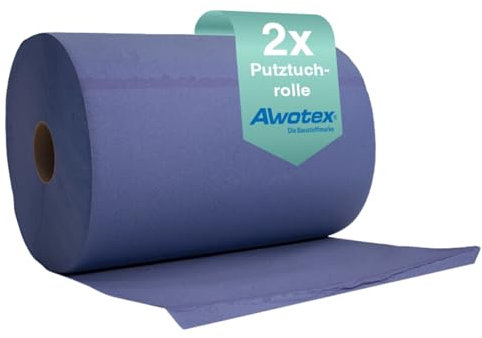 AWOTEX 2 x Putztuchrolle blau I 3-lagig-verleimte Papierrolle-Werkstatt mit 500 Abrissen I saugstarke Putzpapierrolle I reißfeste Mehrzwecktücher aus 100% Recyclingmaterial I Werkstatt Tücher