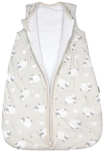 TupTam Schlafsack Baby 2.5 TOG – Atmungsaktiver Ganzjahresschlafsack für Kinder, OEKO-TEX zertifiziert, Farbe: Schafe Zahlen Beige Weiß, Größe: 92-98