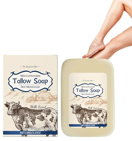 Jabón De Sebo Alimentado Con Hierba Natural, Jabón de Sebo de Vaca Para Hombres y Mujeres, Elaborado Artesanalmente con Ingredientes 100% Naturales Puros