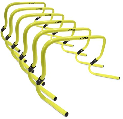 Hy-Pro Training Hurdles - Set of 6, Height Adjustable 6 to 12 Inches, Fluorescent Yellow, Speed Training & Agility, Multi Sports Equipment