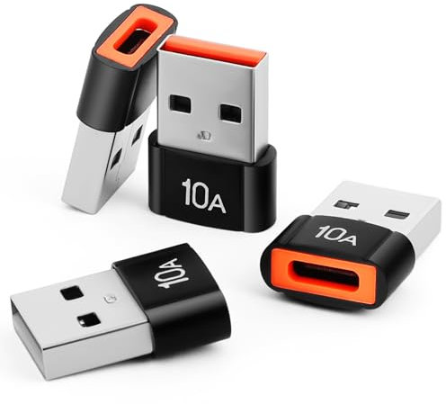 vsshe Adaptador USB a USB C 4 Pack, Convertidor Tipo USB a C, para Carga rápida y sincronización de Datos, USB Macho a USB-C Hembra Compatible iPhone 16/15/14 Plus Pro MAX, AirPods