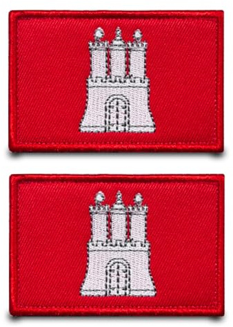 2 Stück Hamburg Stadt Staatsflagge Flagge Patch Hook & Loop Nylon Stickerei Abzeichen Lustiger Taktische Militärisch Aufnäher Applikation für Rucksäcke Weste Kleidung Hut Jacke Jeans T-Shirt