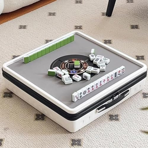 Tragbarer Mahjong-Tisch Mit Automatischer Mischfunktion, Automatisches Elektrisches Mahjong-Set Für Draußen, Kleiner, Leichter Reise-Mahjong-Tisch, Größe 52,3 Cm X 52,3 Cm X 14 Cm,White