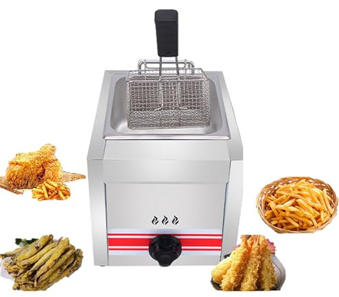 GZGHRZQS Fritteuse Gas-Chip-Friteuse Professionelle gewerbliche Gasfritteuse,mit Frittierkörben und Deckeln,von Friteuse Gastronomie, Pommes Frites, Zwiebelringen, Hühnchen, hohe Heizleistung