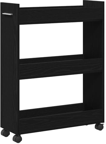vidaXL Rollwagen Schwarze Eiche 60 x 22 cm – Mobiler Aufbewahrungshelfer aus Holz für Deine Moderne, rustikale Küche. Praktisches Regal auf Rädern fürs Wohnzimmer. Rechteckiges Design.
