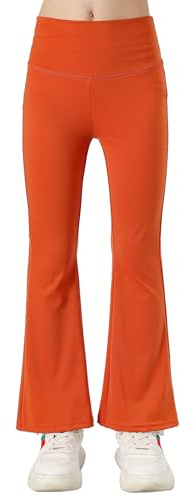 KISLOVE Mädchen Flared Legging Hohe Taille Strentchy Tanz Yoga Sport Leggings Lange Hosen Kinder Hosen Orange 11-12 Jahre