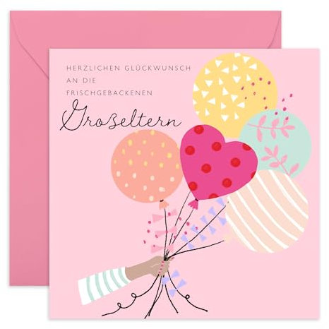 Central 23 Karte für neue Großeltern – Glückwünsche für Oma und Opa – Überraschungs-Schwangerschaftsanzeige mit Luftballons – Karte zur Geburt oder Neugeborenen