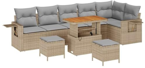vidaXL Garten-Sofa-Set 9 pcs Beige Poly-Rattan, Garten und Terrasse, modernes Sofa-Set, robuste Sitzgelegenheiten, Lounge für entspannte Sommermomente