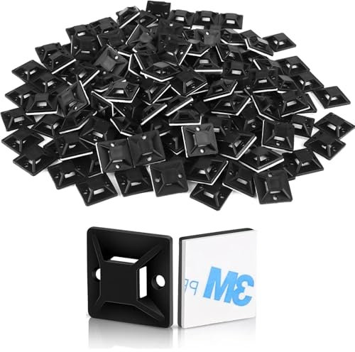 100 Pcs Cable Tie Mount 20 x 20mm Sticky Cable Tie Pads Black Cables Ties Base, Self Adhesive Cables Clips Set for Home Office Garage and Workshop