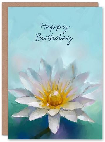Artery8 Happy Birthday Lotus Flower Painting Birthday Card