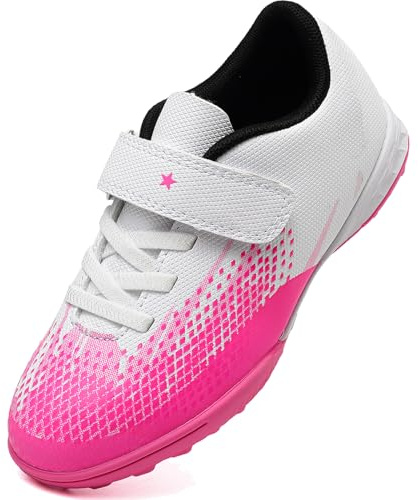 Lvptsh Boys Girls Football Boots Kids Astro Turf Trainers Soccer Shoes Indoor Outdoor School Professional Football Competition Sneakers,WhitePink,EU36