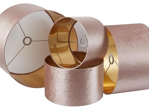 Lampenschirm, Trommel, Samt, modern, 45 cm Pink, mit goldfarbenem Futter, für Tisch-, Boden- und Hängelampen, für Wohnzimmer und Schlafzimmer, E27, E14, 60 W Maxi.