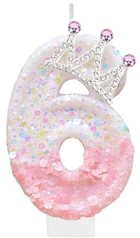 Mavouri Rosa Krone Geburtstagskerzen Zahlen 6, Krone Kerze 6 Geburtstag Mädchen, Rosa Kronen Geburtstagskerze 6 Jahre Mädchen, Kronen Kuchen Deko Geburtstage 6 Mädchens, Kerzen Zahlen 6(ca.7,2cm)