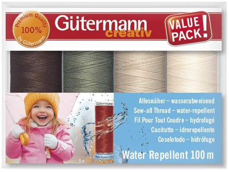 Gütermann 4 x 100 m Waterproof All-Purpose Sewing Kit Colour 02 Grey/Cream